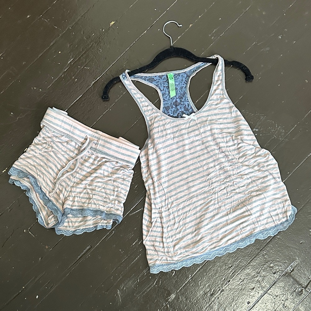 HONEYDEW Striped Lace-Trim Tank & Short Sleep Set - Large